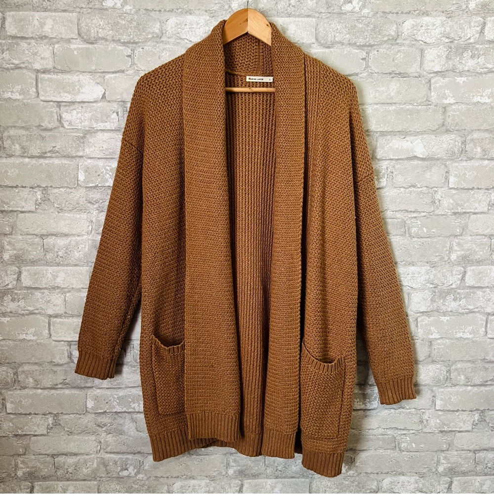 Marine Layer Women Large Chunky Knit Long Cardigan Merino Wool Blend Rust Orange